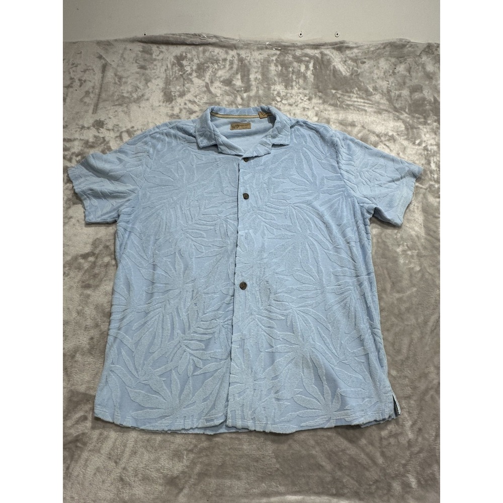 WP Weatherproof Men's Terry Shirt Size 2XL XXL Blue Short Sleeve Button Up EUC
